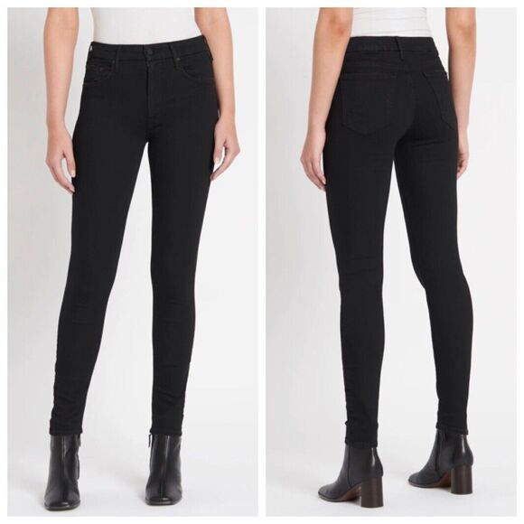 MOTHER The Looker Skinny Jeans Not Guilty Black Size 24 Ankle Mid Rise - Picture 1 of 15